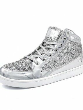 Men Women Silver High Top Bling Glitter Party Disco Retro Metallic Gold Sneakers